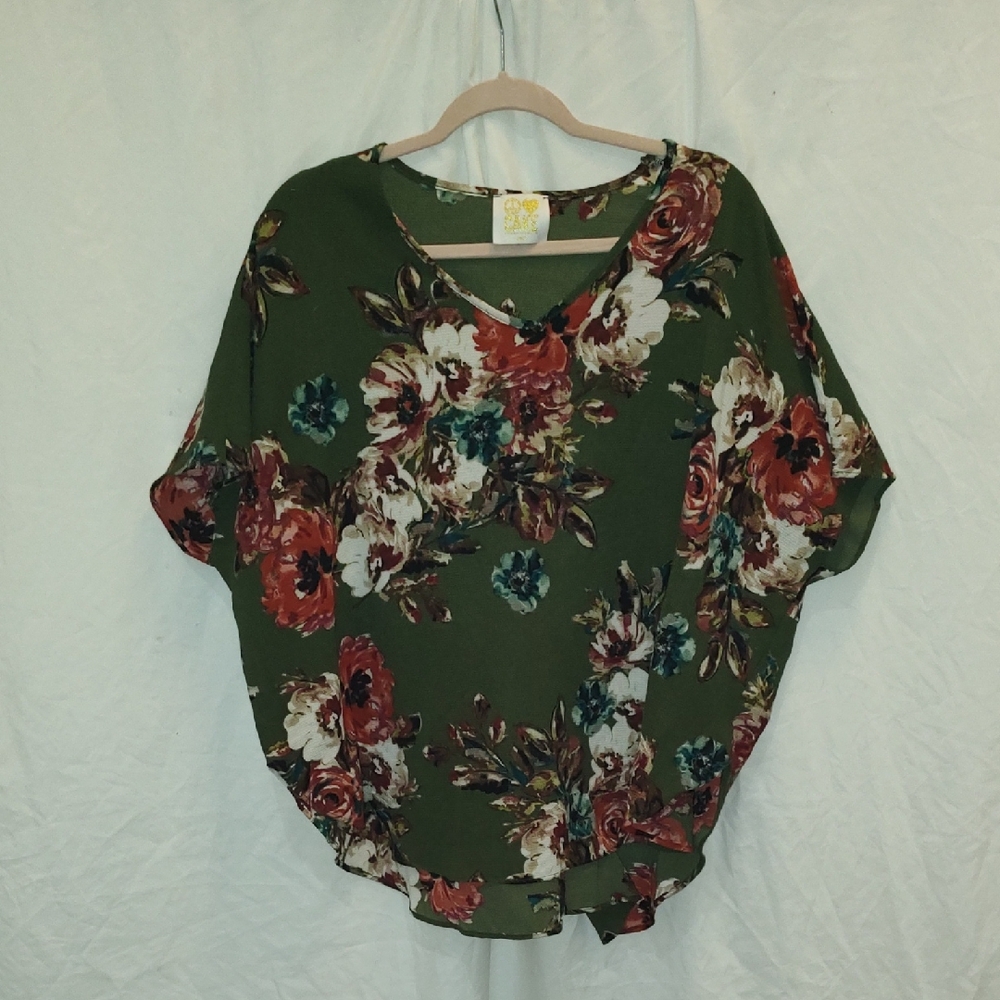 Peace Love Cake Green Floral Women's Blouse